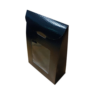 Boite (en effet cuir) noir avec fenêtre (1 pièce) 115 X 55 X 180 mm