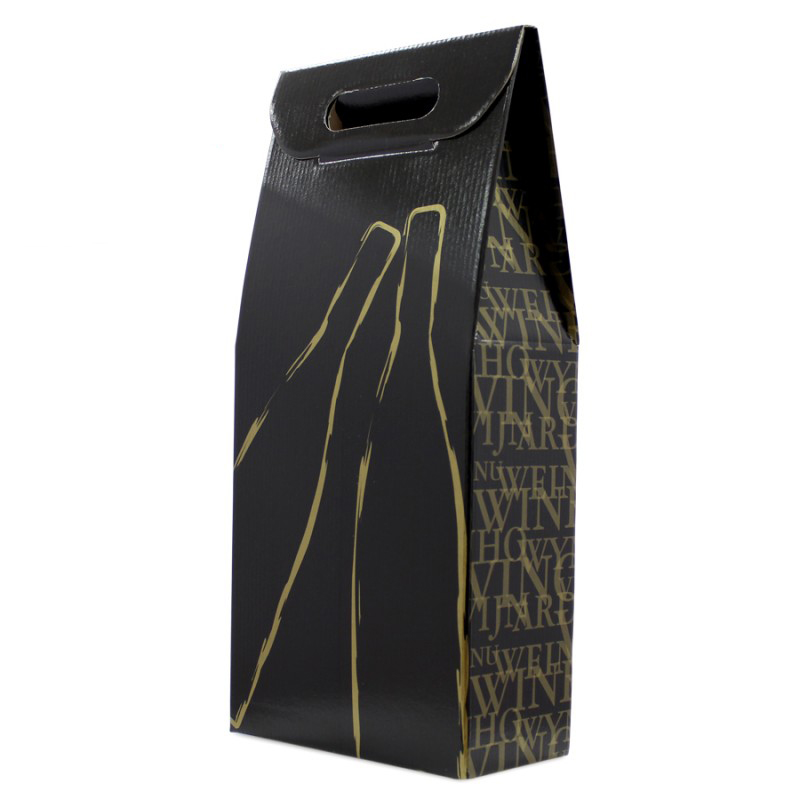 BOITE POUR 2 BOUTEILLES CLASSIQUE NOIR/OR (1 pièce)
