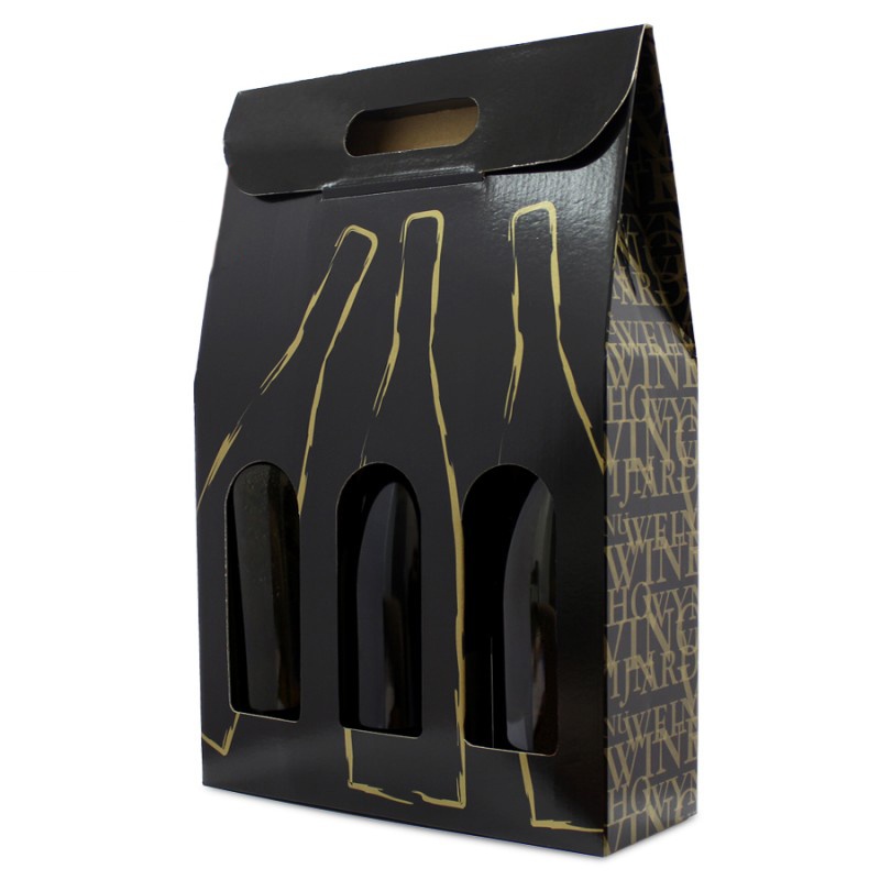 LOT DE 25 BOITES POUR 3 BOUTEILLES CLASSIQUE NOIR/OR