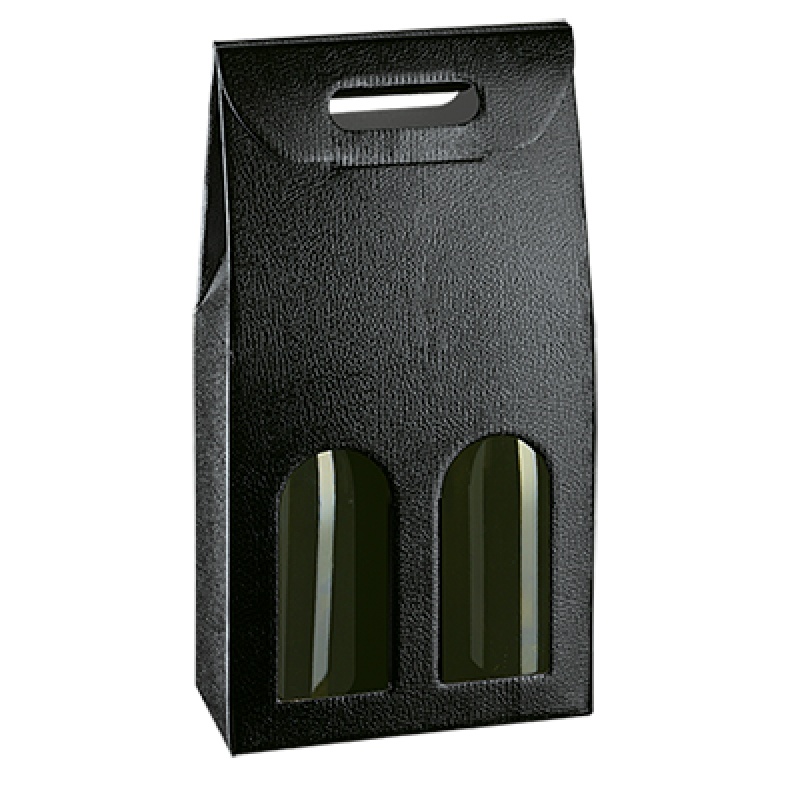 BOÎTE POUR 2 BOUTEILLES "EN EFFET CUIR" NOIR