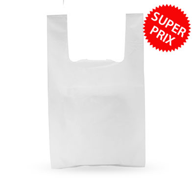 Lot de 5 kg de Sacs en plastique à poignée blanche opaque. 50 X 55 X 0,055 cm