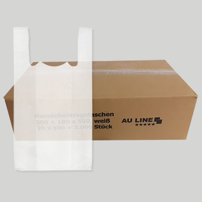 2000 Sacs en plastique à poignée blanche 30X18X55 cm - 25 µg