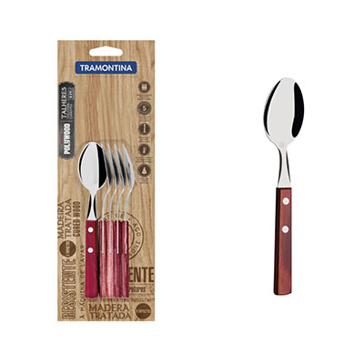 Ensemble de 6 cuillères à dessert en acier inoxydable et manche en bois de polywood rouge