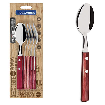 Ensemble de 6 cuillères à soupe en acier inoxydable et manche en bois de polywood rouge