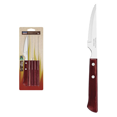 Ensemble de 6 couteaux de barbecue en acier inoxydable et manche en bois de polywood rouge