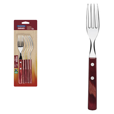 Ensemble de 6 fourchettes de table en acier inoxydable et manche en bois de polywood rouge