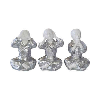 Trio de bouddhas bébés - Blanc et Argent