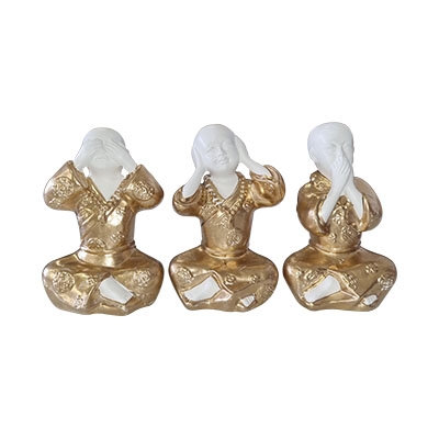Trio de bouddhas bébés - Blanc et Or