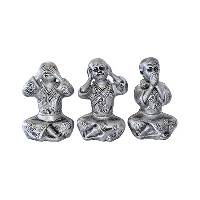 Trio de bouddhas bébés - Noir et Argent
