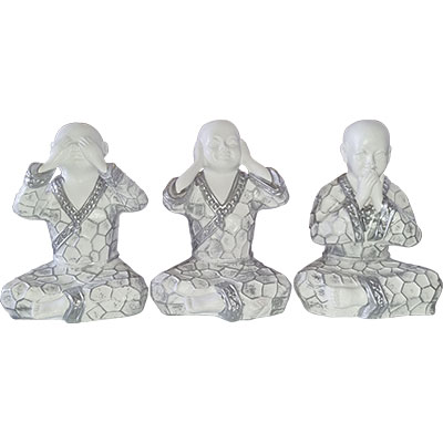 Trio de bouddhas moyens - Blanc et Argent