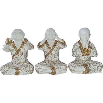 Trio de bouddhas moyens - Blanc et Or