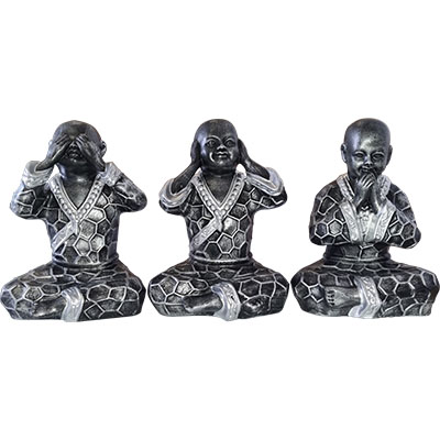 Trio de bouddhas moyens - Noir et Argent