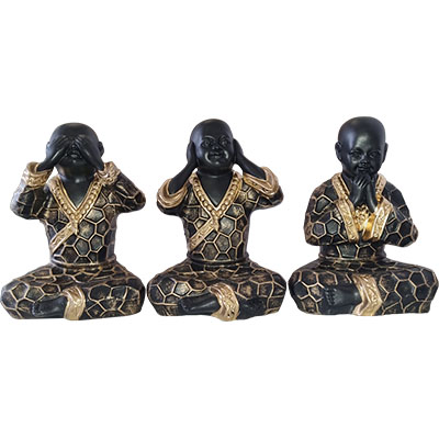 Trio de bouddhas moyens - Noir et Or