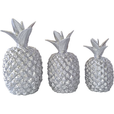Trio d'ananas argentés